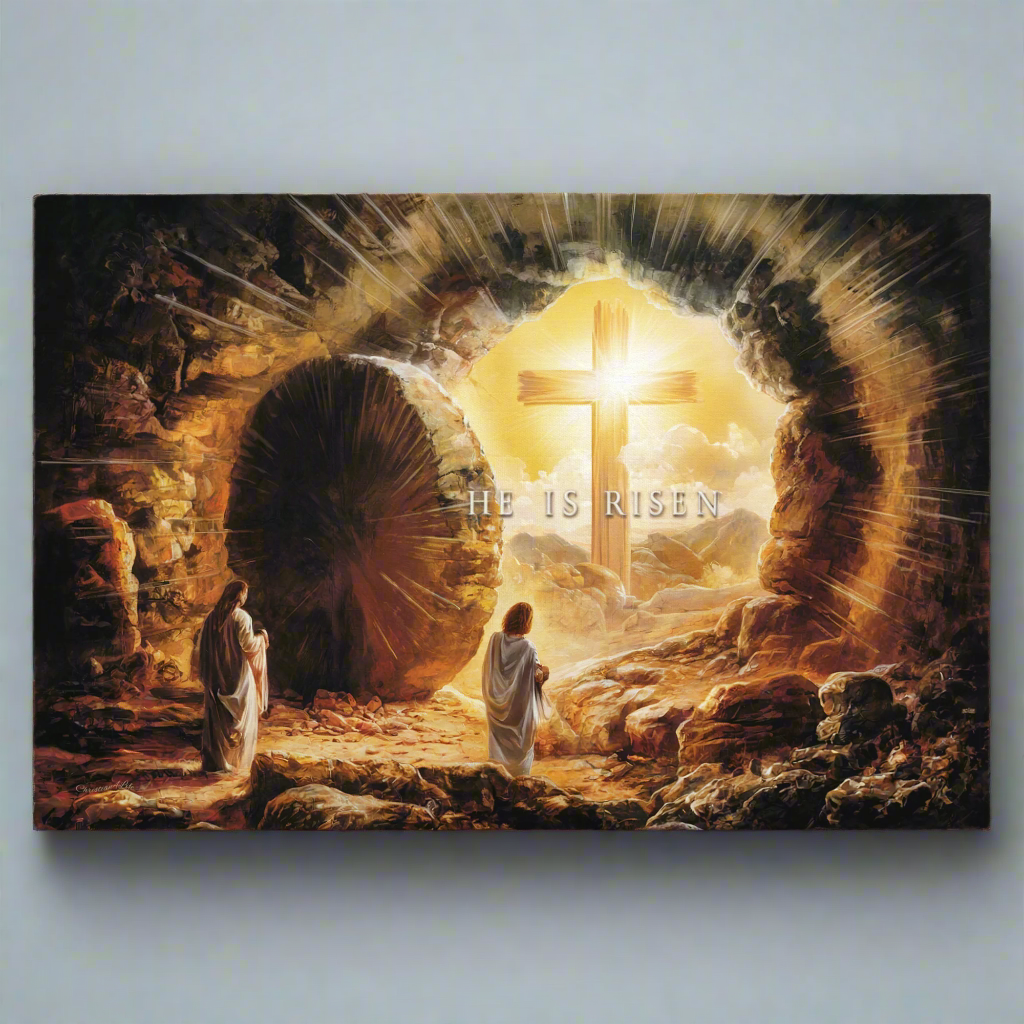 Open Tomb, He is Risen, Christian Gallery Wrapped Canvas, Easter Wall Art Print, Vision of Resurrection