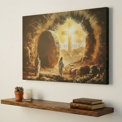 Open Tomb, He is Risen, Christian Gallery Wrapped Canvas, Easter Wall Art Print, Vision of Resurrection