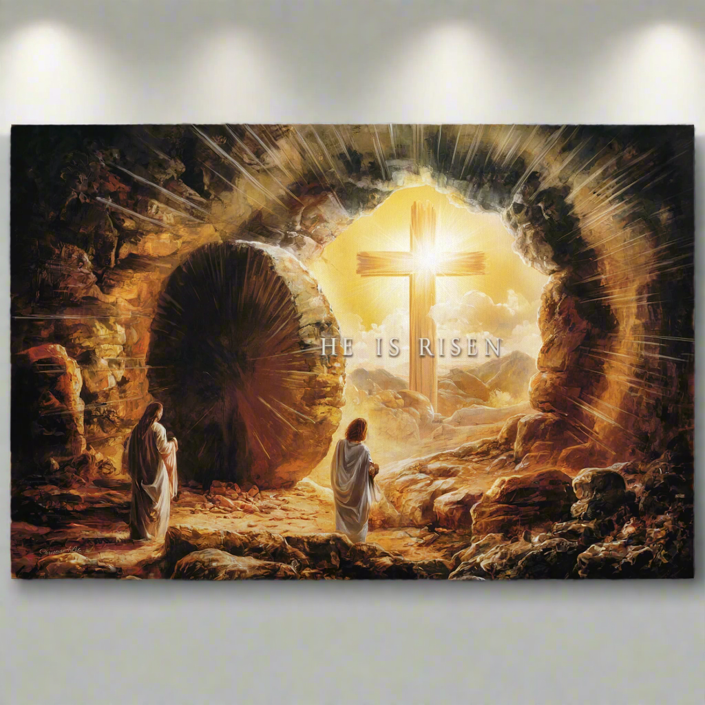 Open Tomb, He is Risen, Christian Gallery Wrapped Canvas, Easter Wall Art Print, Vision of Resurrection