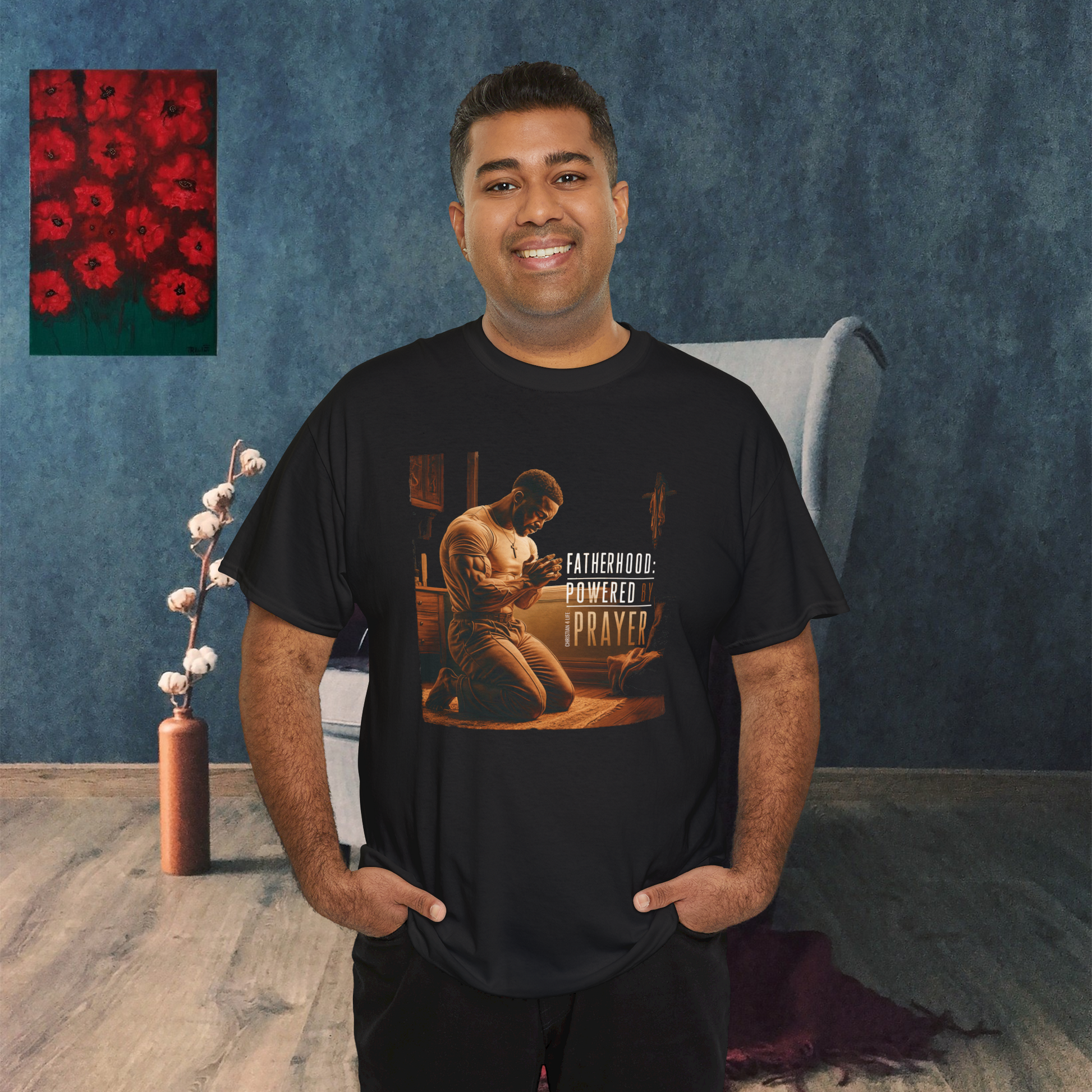 Christian Dad T-shirt "Fatherhood: Powered by Prayer" Heavy Cotton T-Shirt Christian4Life