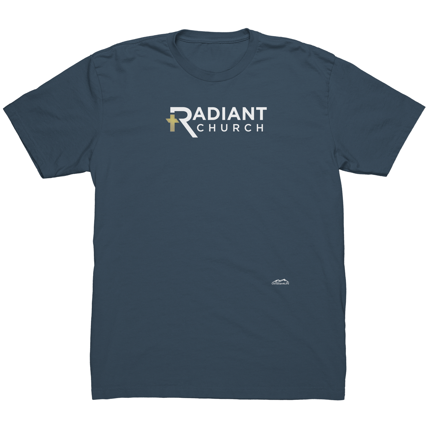 Radian_Church_NL_3600_T-shirt_gold_cros_Indigo_Mockup.png_15721706