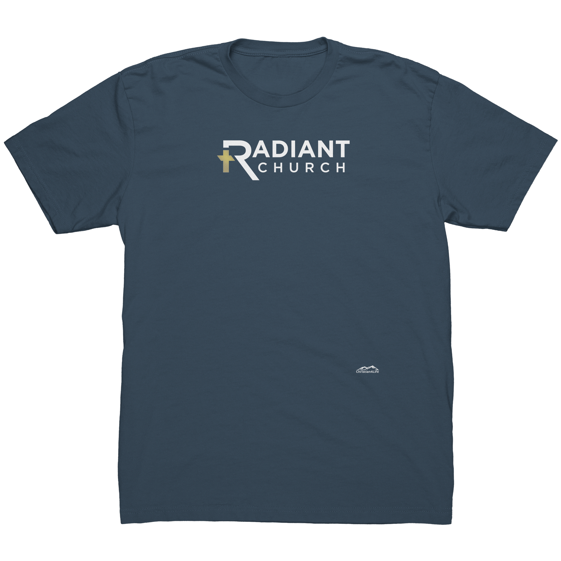 Radian_Church_NL_3600_T-shirt_gold_cros_Indigo_Mockup.png_15721706
