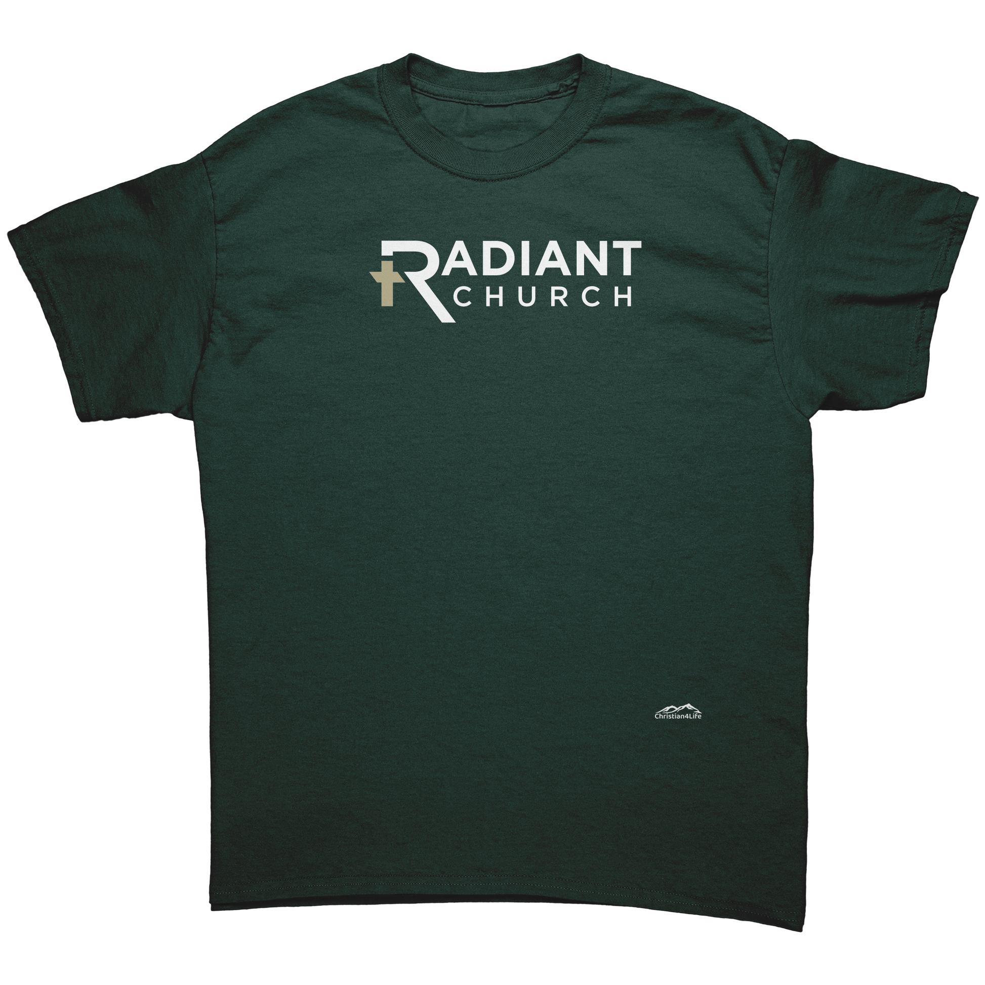Radiant_Church_T-shirt_-_Gildan_5000_Un_Forest_Green_Mockup.png_15721500