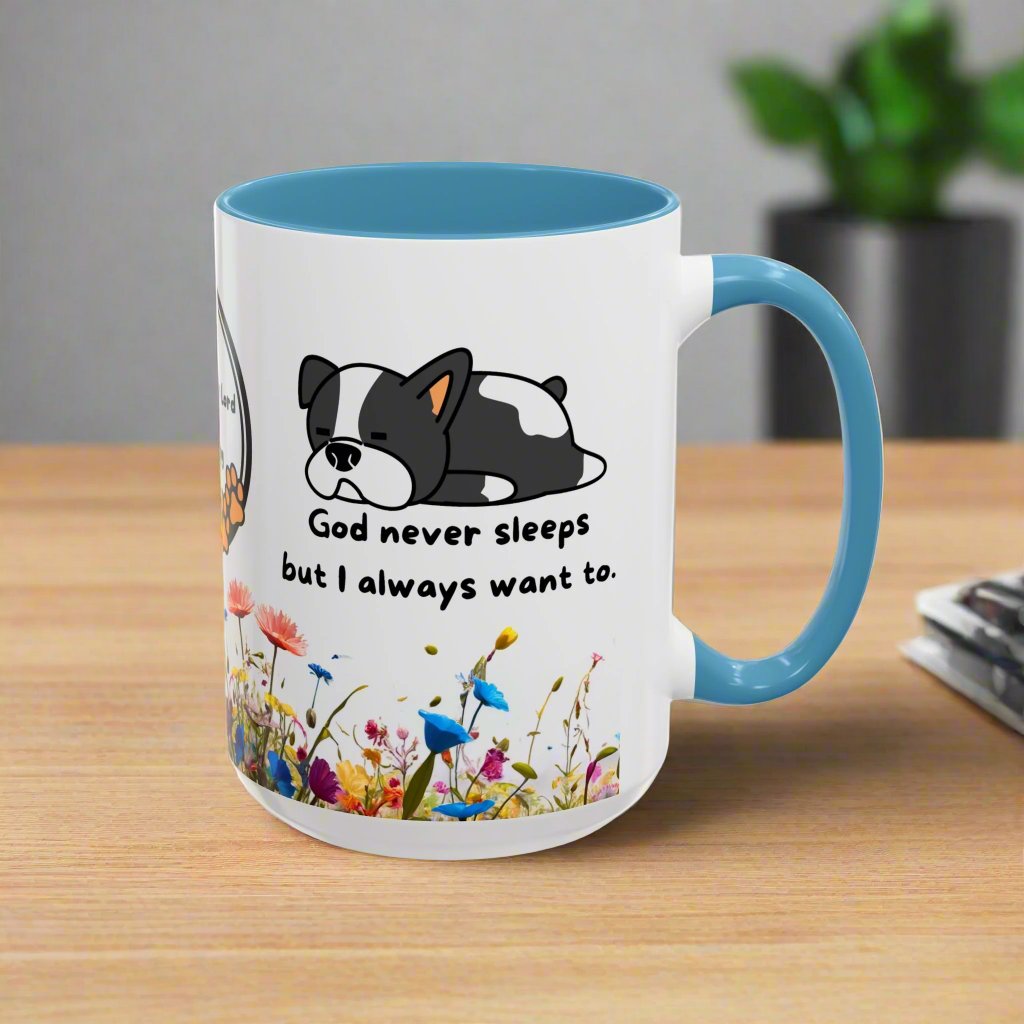 Christian 11oz and 15oz Accent Coffee Mug "God never sleeps" (with flowers) Mug Christian4Life