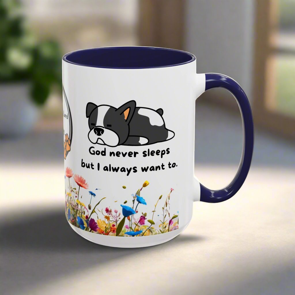 Christian 11oz and 15oz Accent Coffee Mug "God never sleeps" (with flowers) Mug Christian4Life