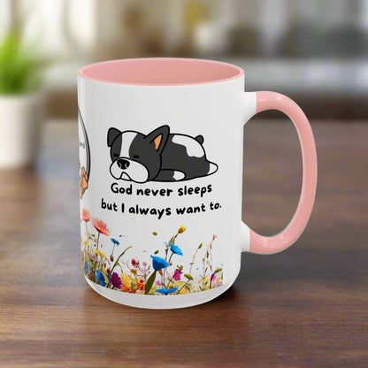 Christian 11oz and 15oz Accent Coffee Mug "God never sleeps" (with flowers) Mug Christian4Life