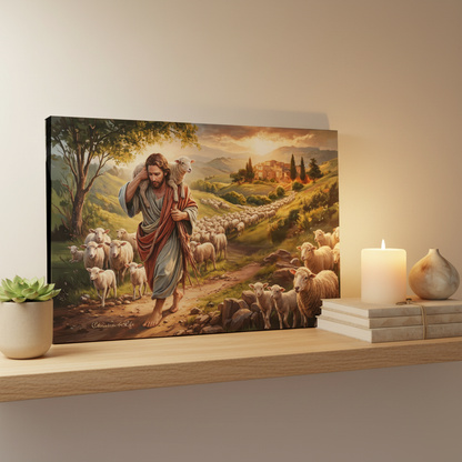 The Good Shepherd Carrying a Lamb: Christian-themed Gallery-Wrapped Canvas Wall Art