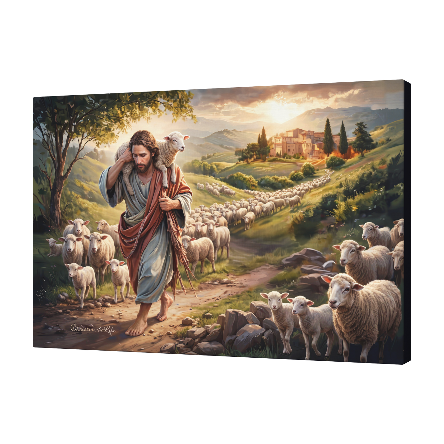 The Good Shepherd Carrying a Lamb: Christian-themed Gallery-Wrapped Canvas Wall Art
