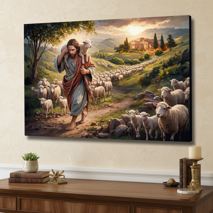 The Good Shepherd Carrying a Lamb: Christian-themed Gallery-Wrapped Canvas Wall Art