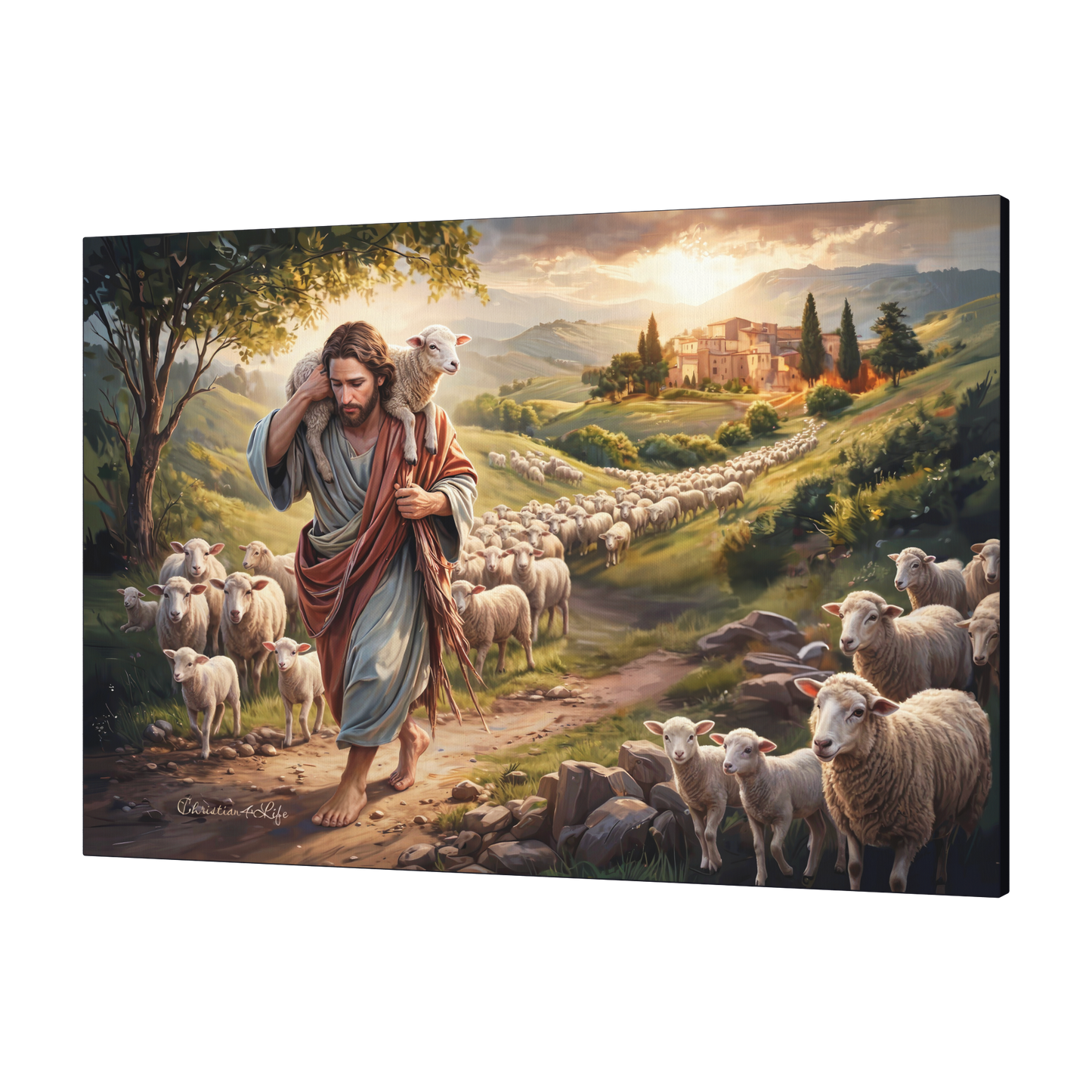 The Good Shepherd Carrying a Lamb: Christian-themed Gallery-Wrapped Canvas Wall Art