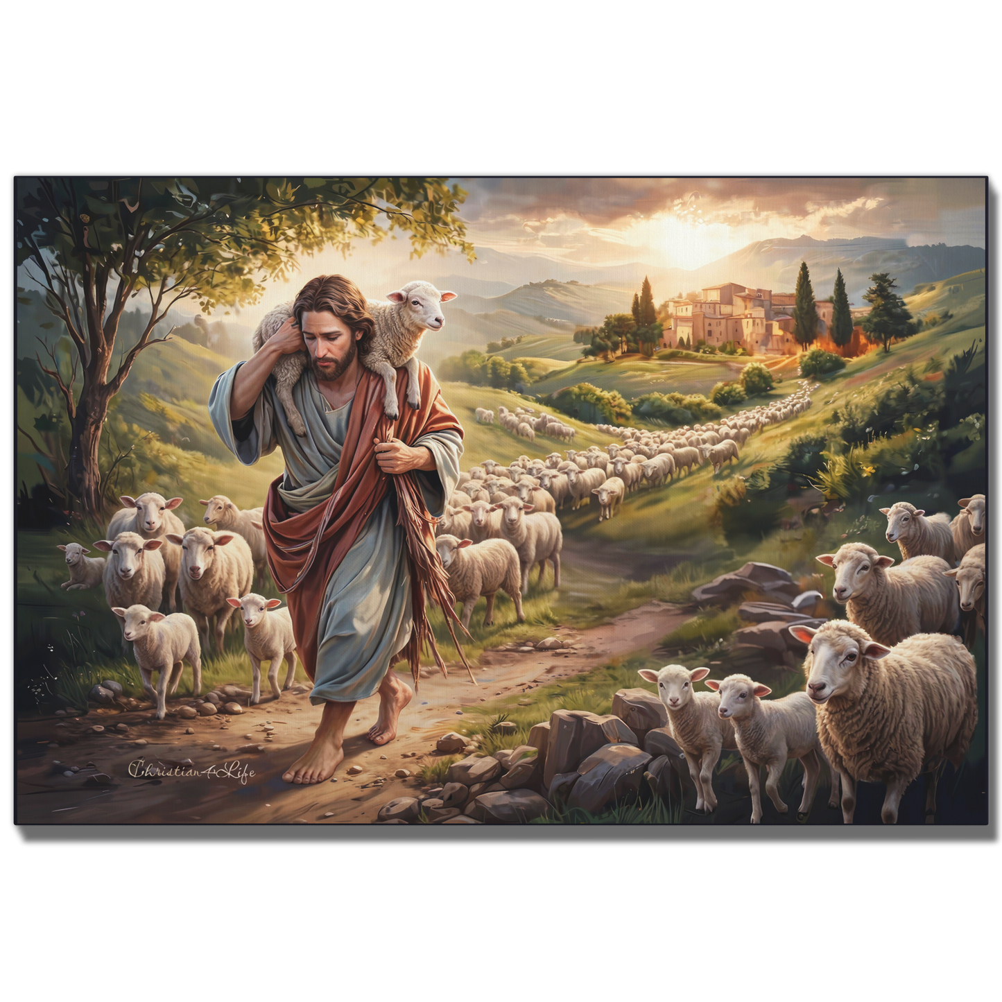 The Good Shepherd Carrying a Lamb: Christian-themed Gallery-Wrapped Canvas Wall Art