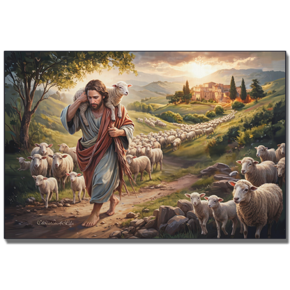 The Good Shepherd Carrying a Lamb: Christian-themed Gallery-Wrapped Canvas Wall Art