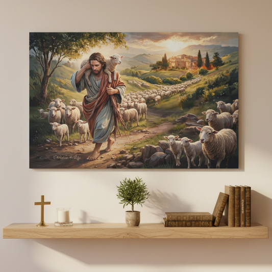 The Good Shepherd Carrying a Lamb: Christian-themed Gallery-Wrapped Canvas Wall Art