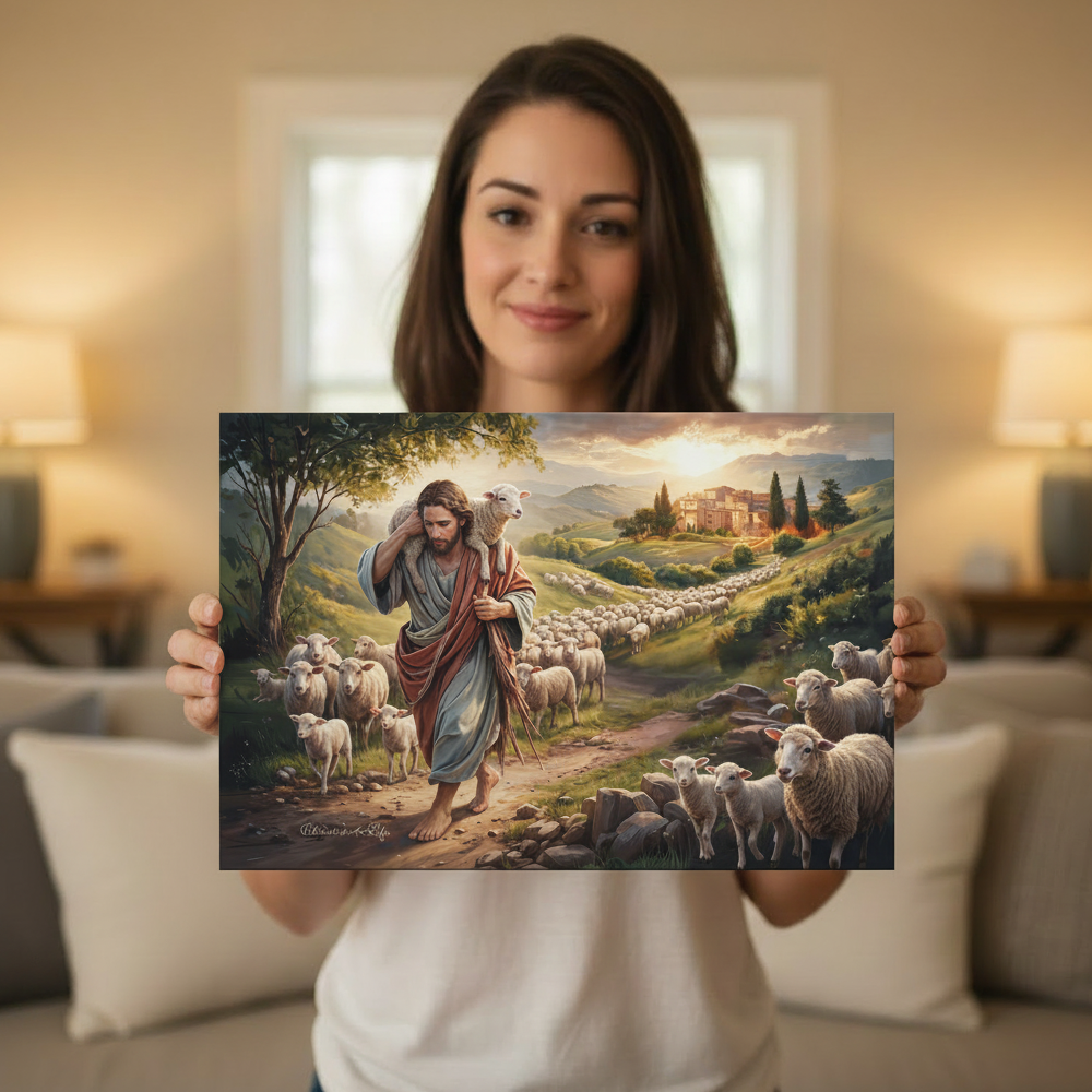 The Good Shepherd Carrying a Lamb: Christian-themed Gallery-Wrapped Canvas Wall Art