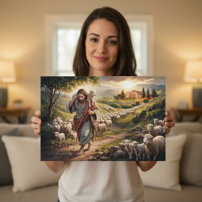 The Good Shepherd Carrying a Lamb: Christian-themed Gallery-Wrapped Canvas Wall Art