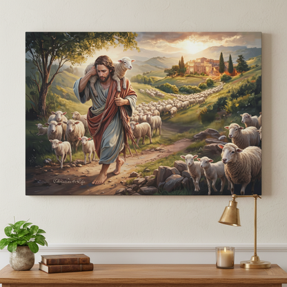 The Good Shepherd Carrying a Lamb: Christian-themed Gallery-Wrapped Canvas Wall Art