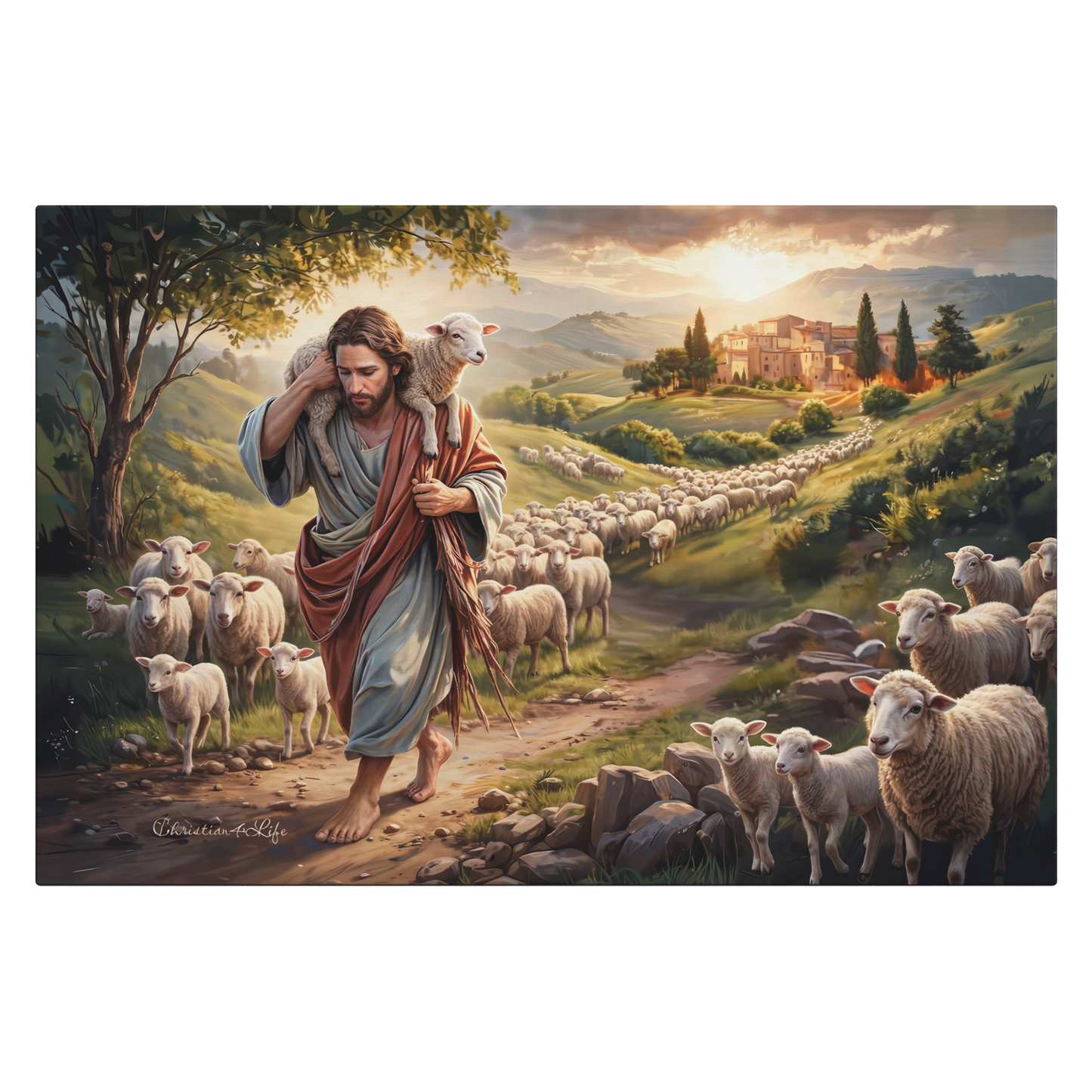 The Good Shepherd Carrying a Lamb: Christian-themed Gallery-Wrapped Canvas Wall Art