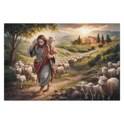 The Good Shepherd Carrying a Lamb: Christian-themed Gallery-Wrapped Canvas Wall Art