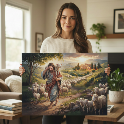 The Good Shepherd Carrying a Lamb: Christian-themed Gallery-Wrapped Canvas Wall Art