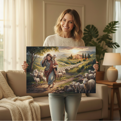 The Good Shepherd Carrying a Lamb: Christian-themed Gallery-Wrapped Canvas Wall Art