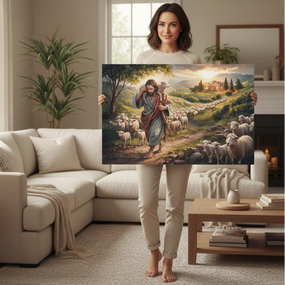The Good Shepherd Carrying a Lamb: Christian-themed Gallery-Wrapped Canvas Wall Art