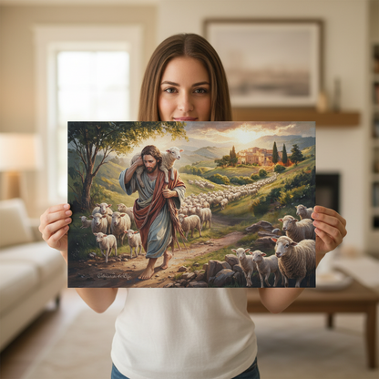 The Good Shepherd Carrying a Lamb: Christian-themed Gallery-Wrapped Canvas Wall Art