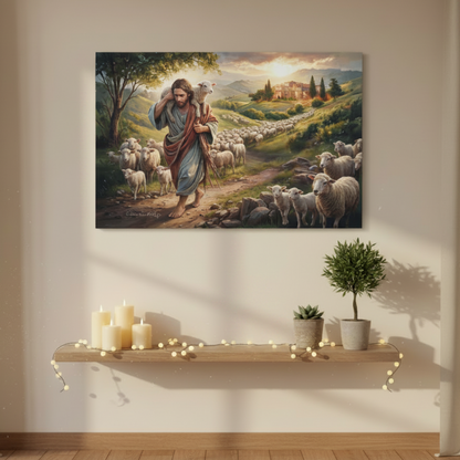 The Good Shepherd Carrying a Lamb: Christian-themed Gallery-Wrapped Canvas Wall Art