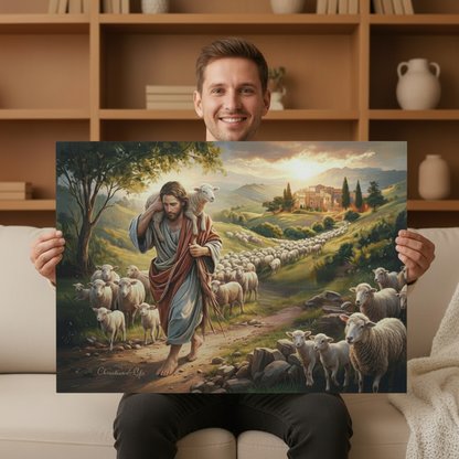 The Good Shepherd Carrying a Lamb: Christian-themed Gallery-Wrapped Canvas Wall Art