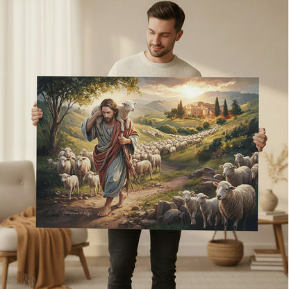 The Good Shepherd Carrying a Lamb: Christian-themed Gallery-Wrapped Canvas Wall Art