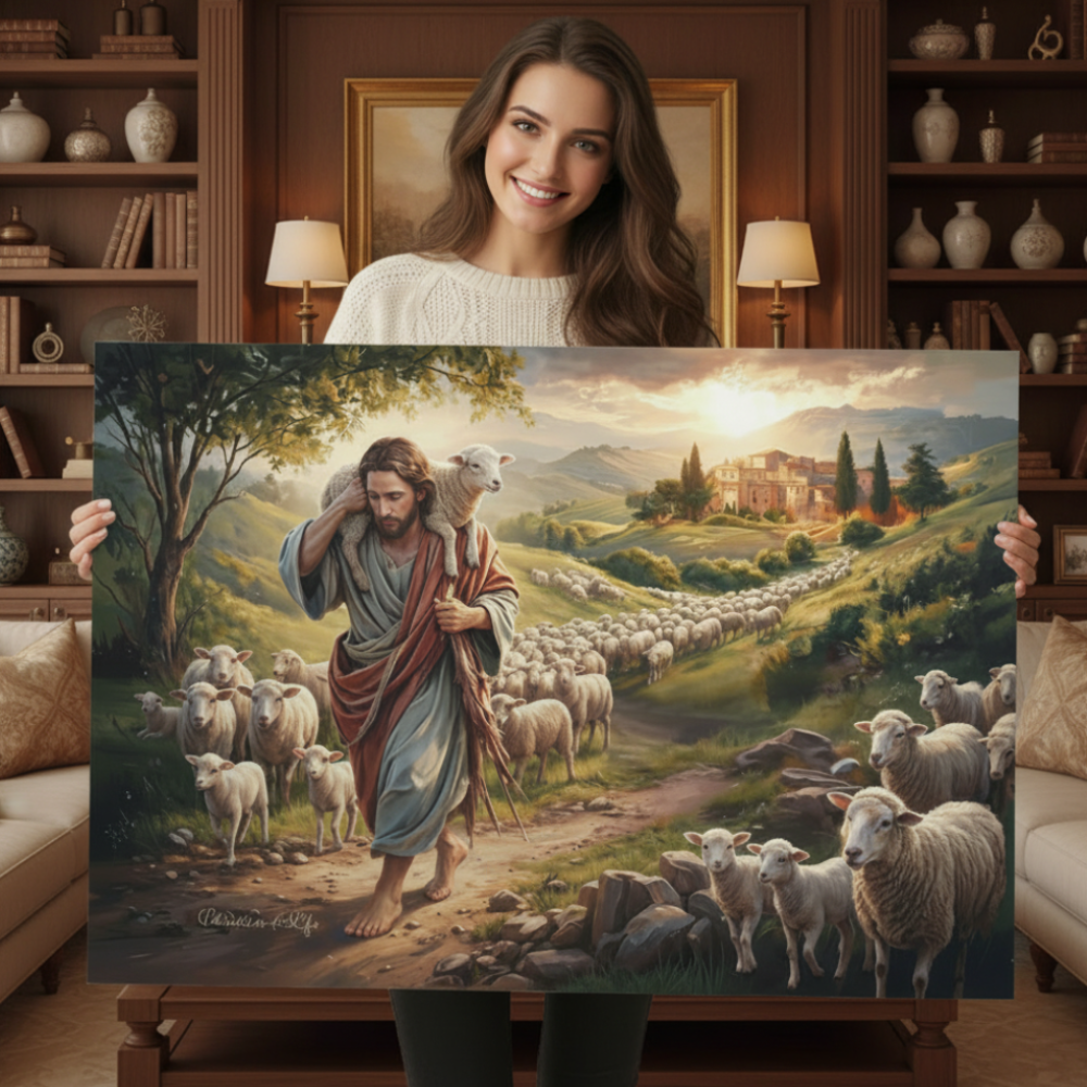 The Good Shepherd Carrying a Lamb: Christian-themed Gallery-Wrapped Canvas Wall Art