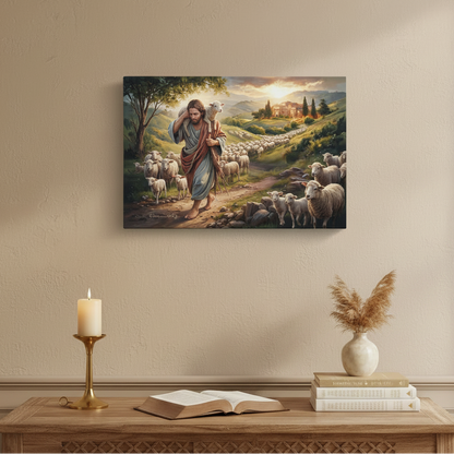 The Good Shepherd Carrying a Lamb: Christian-themed Gallery-Wrapped Canvas Wall Art