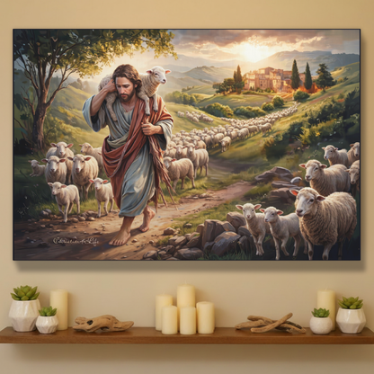 The Good Shepherd Carrying a Lamb: Christian-themed Gallery-Wrapped Canvas Wall Art