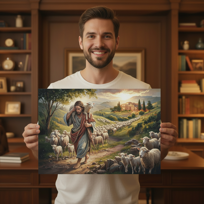 The Good Shepherd Carrying a Lamb: Christian-themed Gallery-Wrapped Canvas Wall Art