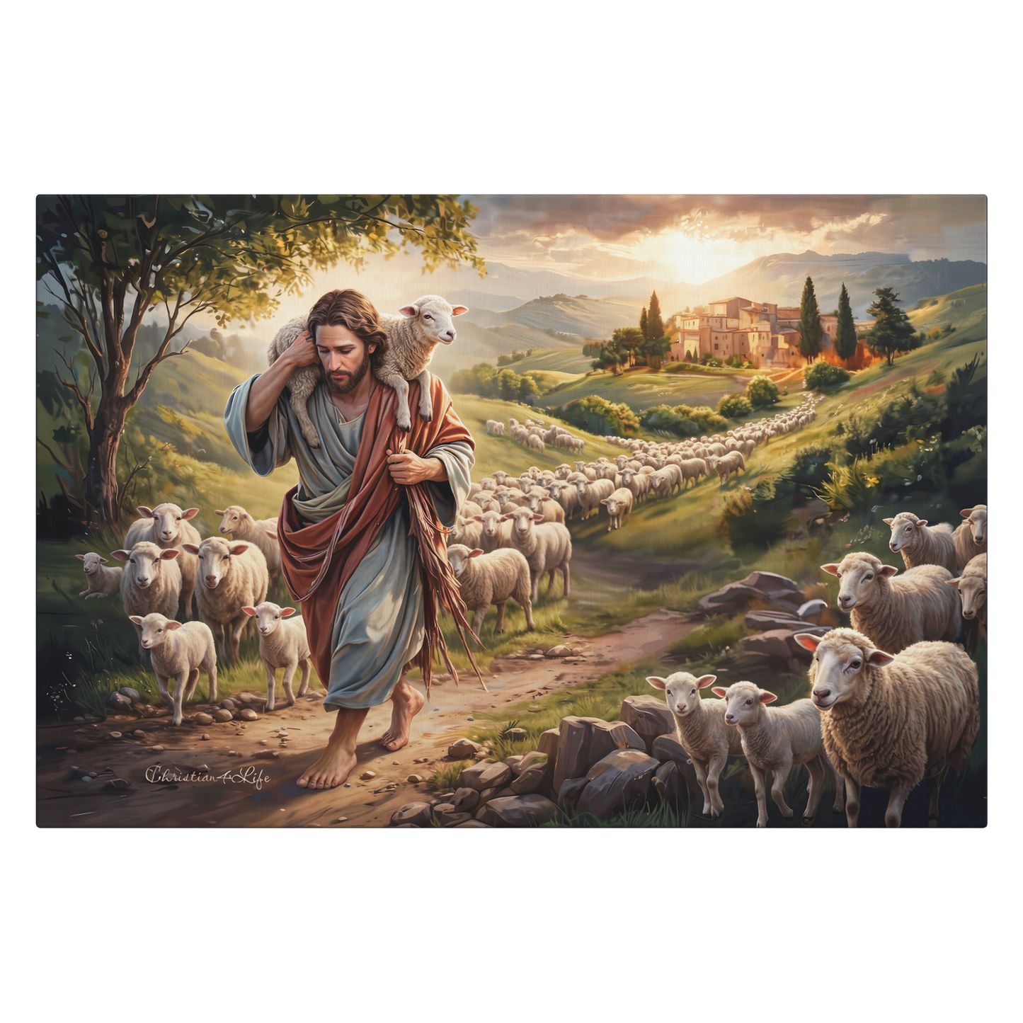 The Good Shepherd Carrying a Lamb: Christian-themed Gallery-Wrapped Canvas Wall Art