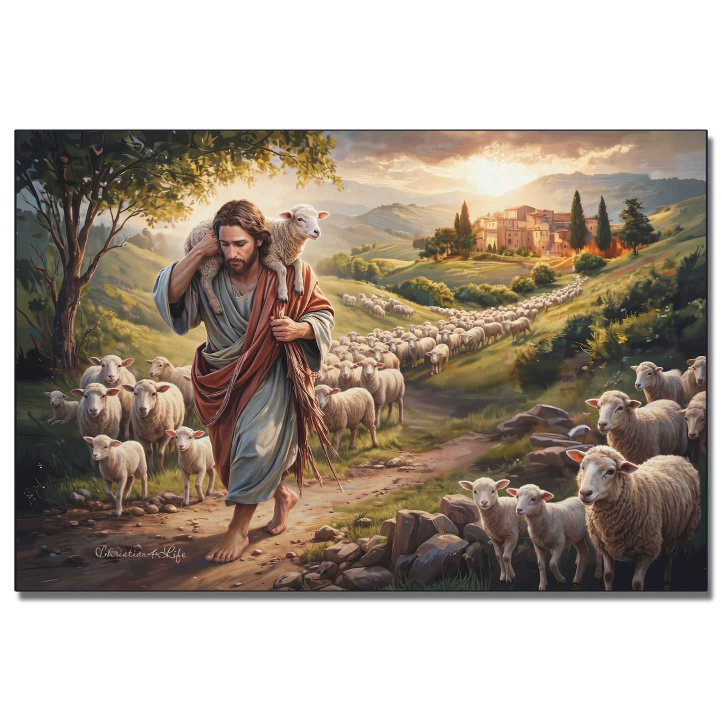 The Good Shepherd Carrying a Lamb: Christian-themed Gallery-Wrapped Canvas Wall Art