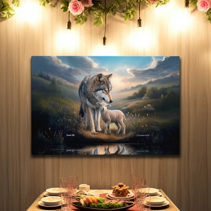 Wolf and Lamb Reflection, Christian Wall Art, Gallery Wrapped Canvas, Isaiah 11:6