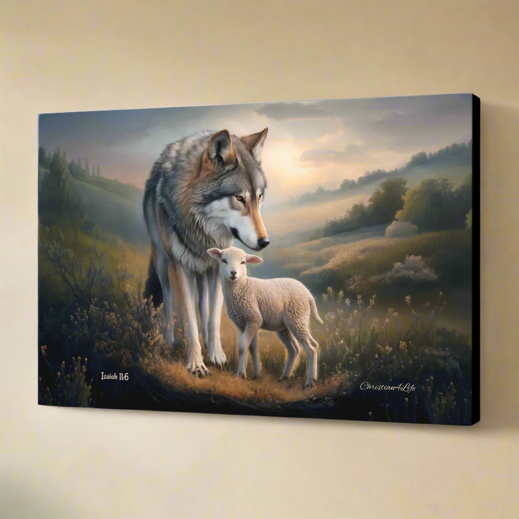 Wolf and Lamb, Christian Wall Art, Gallery Wrapped Canvas, Isaiah 11:6