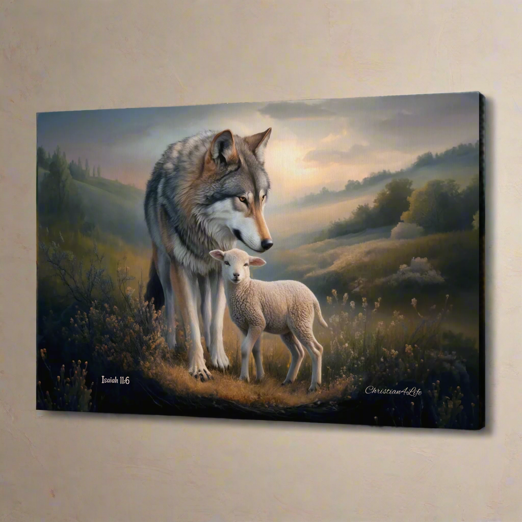 Wolf and Lamb, Christian Wall Art, Gallery Wrapped Canvas, Isaiah 11:6