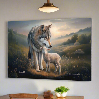 Wolf and Lamb, Christian Wall Art, Gallery Wrapped Canvas, Isaiah 11:6