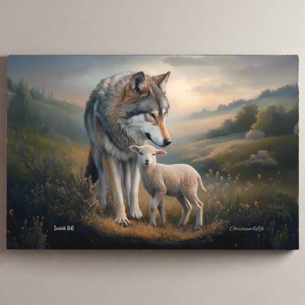 Wolf and Lamb, Christian Wall Art, Gallery Wrapped Canvas, Isaiah 11:6