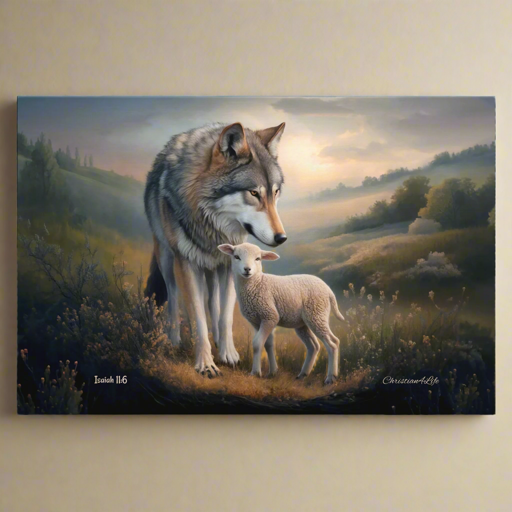 Wolf and Lamb, Christian Wall Art, Gallery Wrapped Canvas, Isaiah 11:6