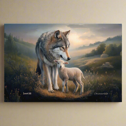 Wolf and Lamb, Christian Wall Art, Gallery Wrapped Canvas, Isaiah 11:6