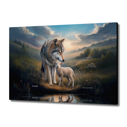Wolf and Lamb Reflection, Christian Wall Art, Gallery Wrapped Canvas, Isaiah 11:6