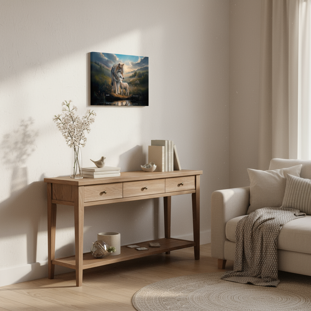 Wolf and Lamb Reflection, Christian Wall Art, Gallery Wrapped Canvas, Isaiah 11:6