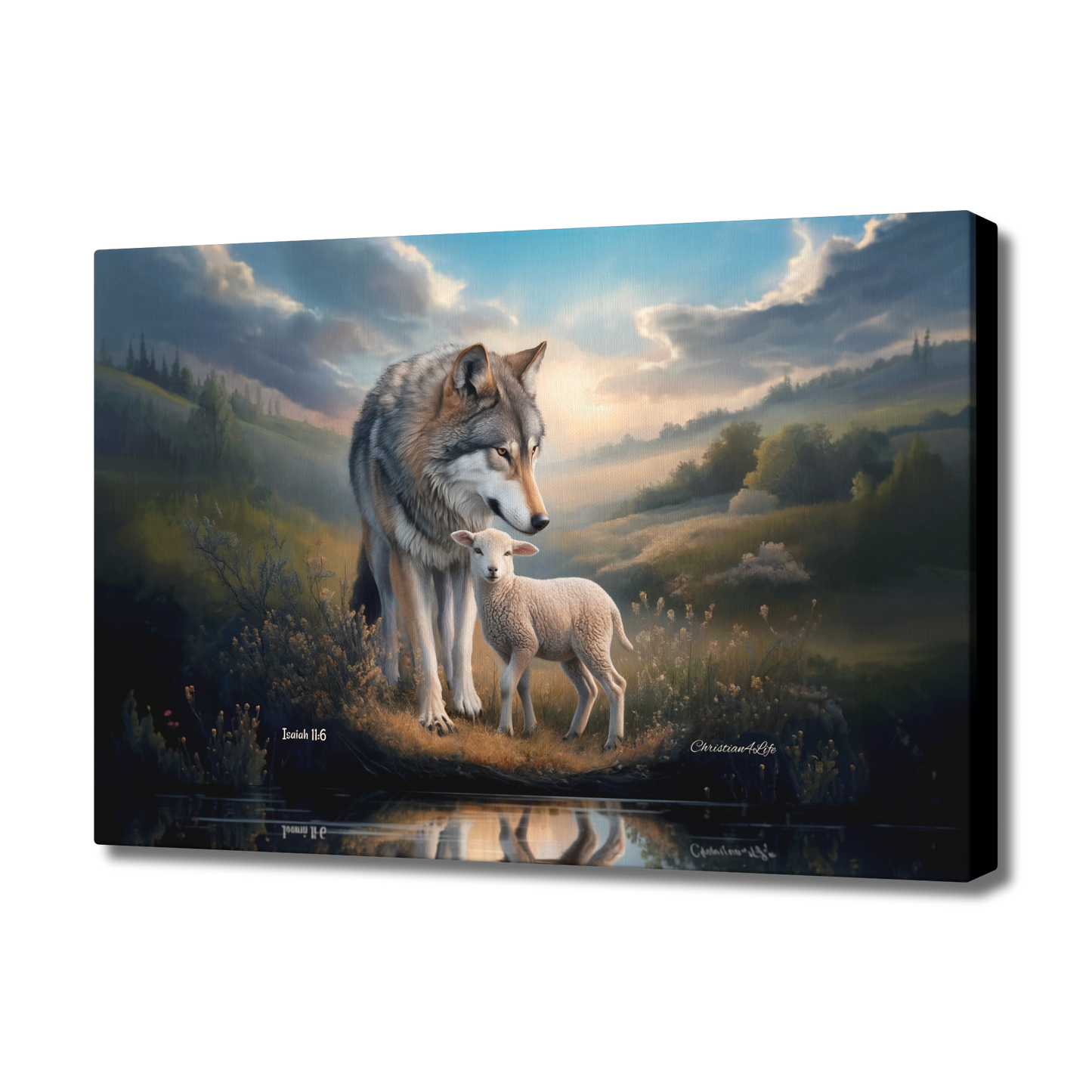 Wolf and Lamb Reflection, Christian Wall Art, Gallery Wrapped Canvas, Isaiah 11:6