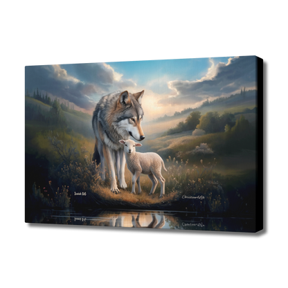 Wolf and Lamb Reflection, Christian Wall Art, Gallery Wrapped Canvas, Isaiah 11:6