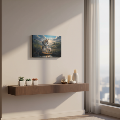 Wolf and Lamb Reflection, Christian Wall Art, Gallery Wrapped Canvas, Isaiah 11:6