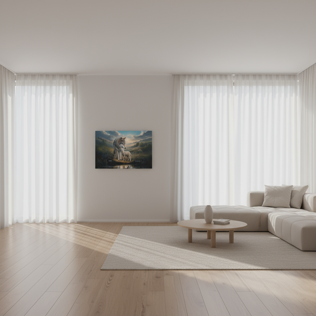 Wolf and Lamb Reflection, Christian Wall Art, Gallery Wrapped Canvas, Isaiah 11:6