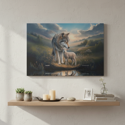 Wolf and Lamb Reflection, Christian Wall Art, Gallery Wrapped Canvas, Isaiah 11:6