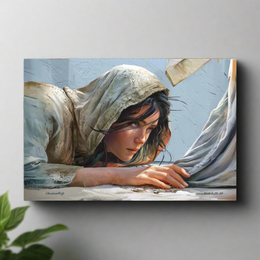 Woman Reaching to Touch the Hem of Jesus' Garment - Christian Gallery Wrapped Canvas Art Print